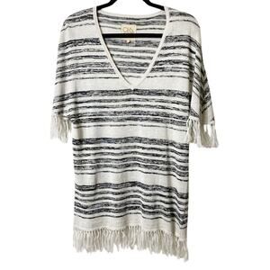 Chaser Striped Linen Fringe Tunic Top Size…